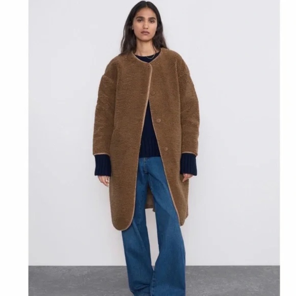 Zara Cozy Faux Fur Brown Teddy Jacket - Picture 2 of 4